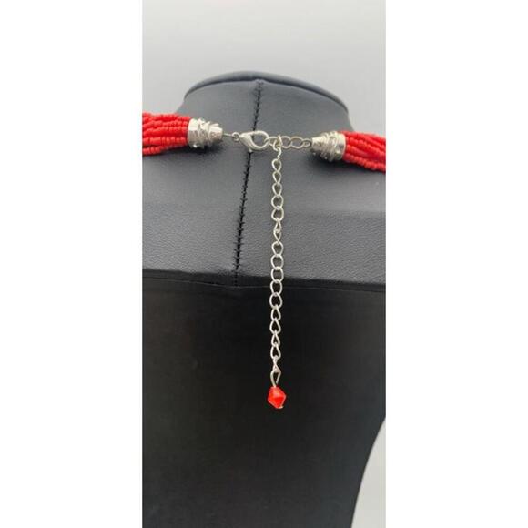 Vintage Simple Red And Burgundy Multi Layered Seed Bead Choker Necklace - Picture 4 of 4
